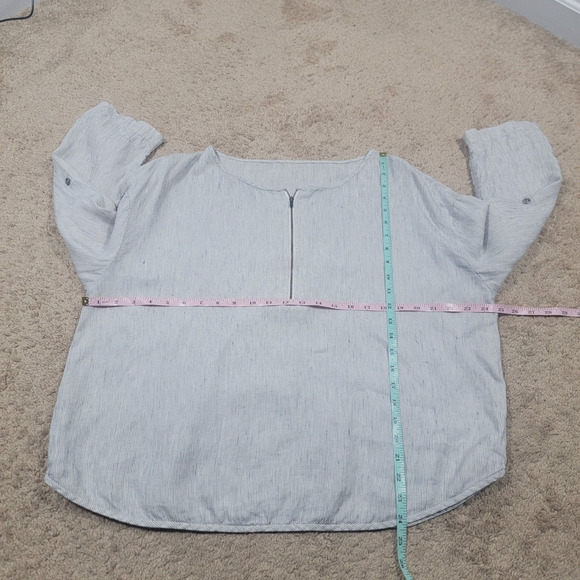 Eileen Fisher M Linen Striped Zip Top Roll Tab Sleeve Blouse - Picture 6 of 11